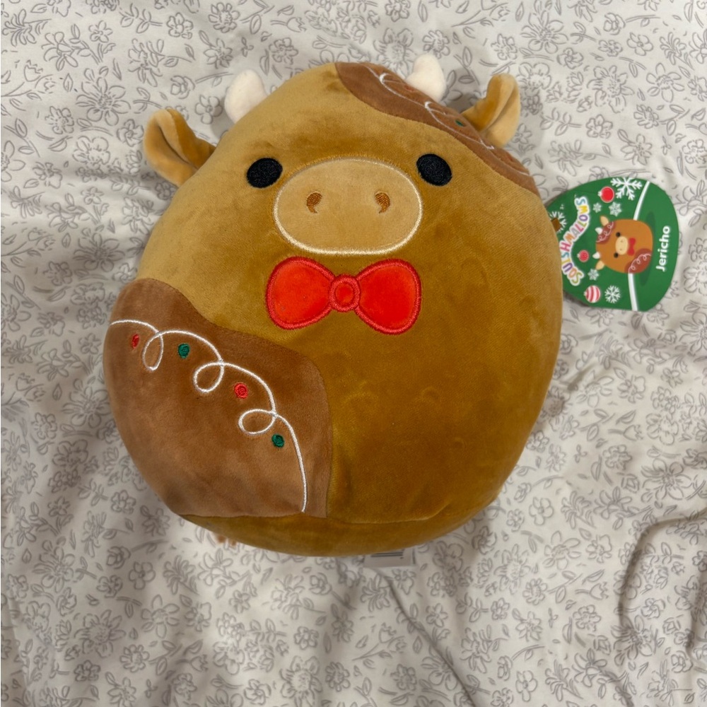 Squishmallow Brown Cow Plush with Red Bow